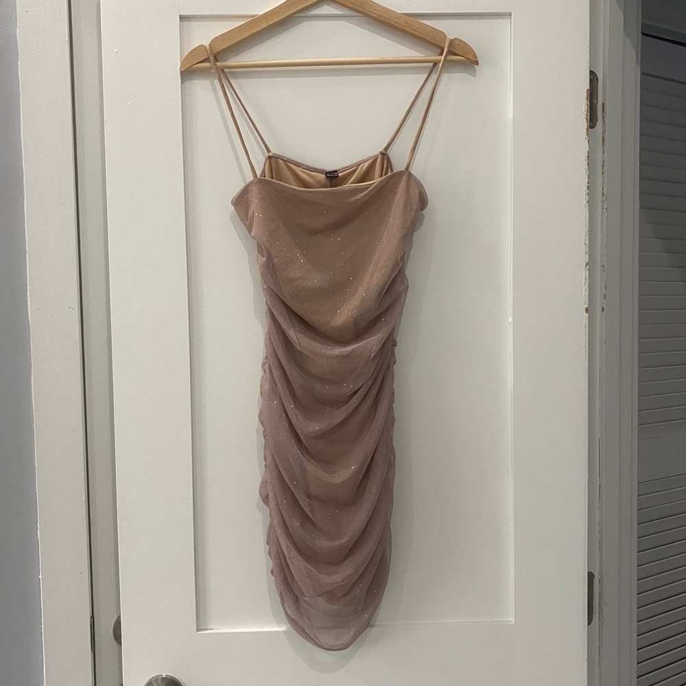 WINDSOR Dusty Rose Glitter Ruched Bodycon Dress